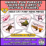 50 Animal Pun Valentines Cards & Digital Stickers Printabl