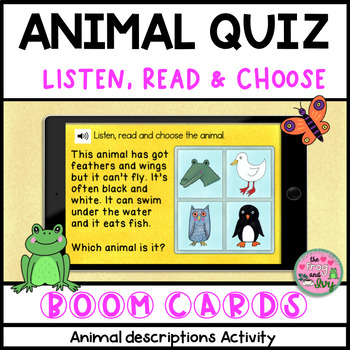Preview of Animal Quiz Boom Cards: listen, read and choose