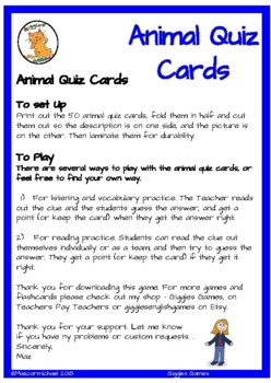 Animal Quiz Game by Giggles English Publishing | TPT