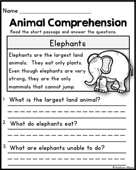 Animal Reading Comprehension Passages By Kaitlynn Albani Tpt