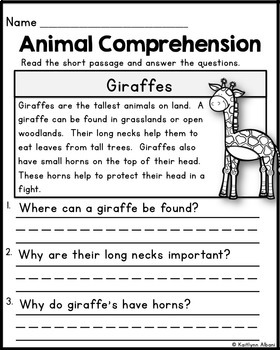 Animal Reading Comprehension Passages by Kaitlynn Albani | TpT