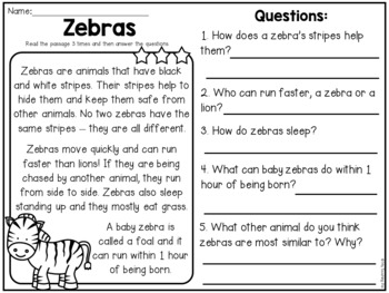 animal reading comprehension passages by my teaching pal tpt