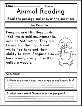 Animal Reading Comprehension Passages and Questions 2nd grade | TPT