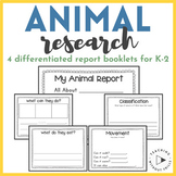 Differentiated Animal Research Report Writing | Kindergarten, 1st, 2nd Grade