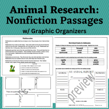 Preview of Animal Research Passages w/ Graphic Organizers