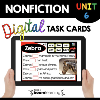 Preview of Animal Reports Boom Cards™ Nonfiction Reading and Writing Zoo Animals - Distance