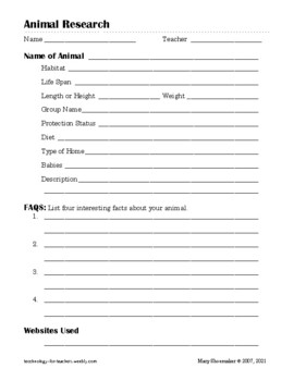 Animal Reports: Internet Research Worksheet by Mary Shoemaker | TPT