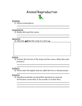 Animal Reproduction Work Sheet Teaching Resources | TPT