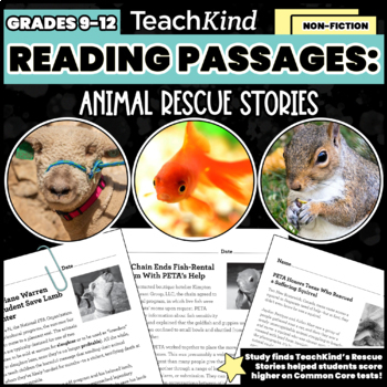 Preview of Animal ‘Rescue Stories’ Grades 9-12 Reading Passages Bundle