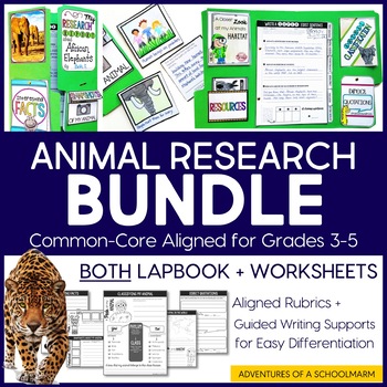 Preview of Animal Research BUNDLE - Lapbook + Worksheets - Common Core Aligned Grades 3-5