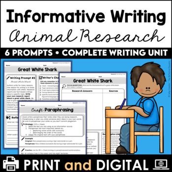 Preview of Animal Research | Informative Writing | 4th Grade Writing 6 Week Unit
