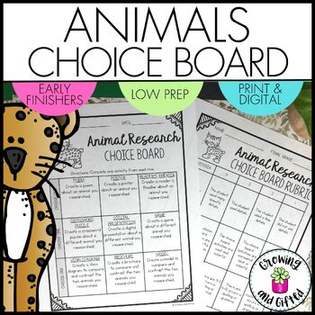 Preview of Animal Research Menu Choice Board for Enrichment and Early Finishers