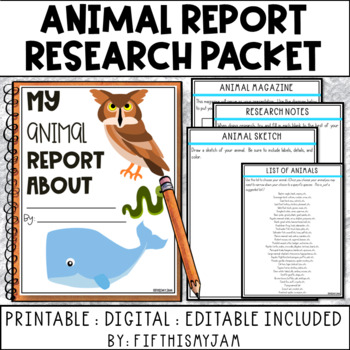 Animal Research Project Title Page Teaching Resources | TPT