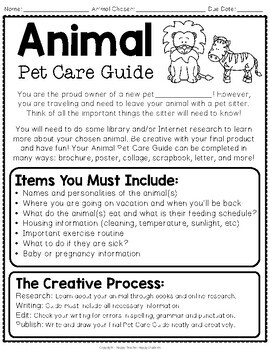 Animal Research Project: Create a Pet Care Guide What a FUN Animal Activity