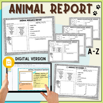 Preview of Animal Research Project- digital resources Endangered animals. English Spanish