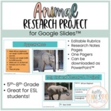 Animal Research Project for Middle Grades & ESL on Google Slides™