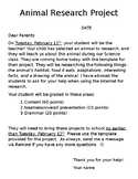 Animal Research Project parent letter
