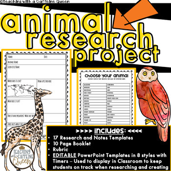 Preview of Animal Research Project with EDITABLE PowerPoint Templates and Timers