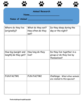 Animal Research Template by ELA with Mrs Day | TPT