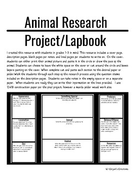 Preview of Animal Research Writing Lapbook