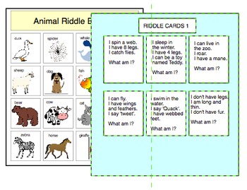 Animal Riddle Bingo Game and Animal Riddle Book packet by Chapel Hill  Snippets