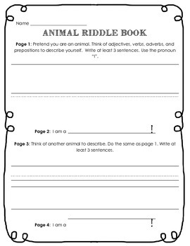 Animal Riddle Book Drafting Page for Descriptive Writing by Teach ...