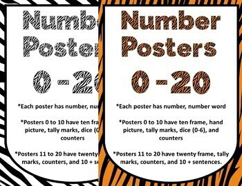 Preview of Animal Safari Number posters: Tiger and Zebra BUNDLE