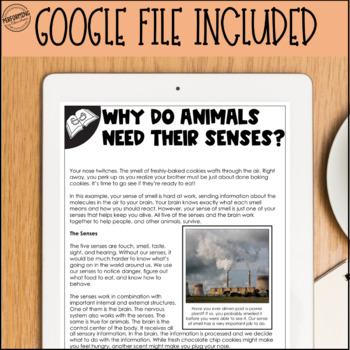 Animal Senses | Structure and Function | Print + Google | 4th Grade Science