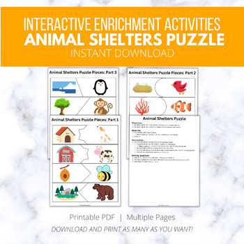 Preview of Animal Shelters Puzzle, K-LS1-1 NGSS Activity Interactive Kindergarten Preschool