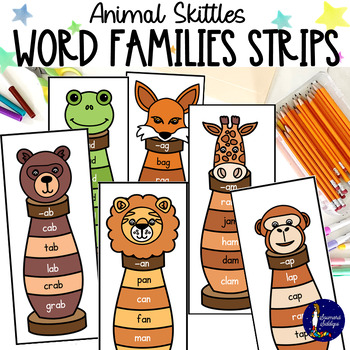 Preview of Animal Skittles Word Families Strips Printable and Digital BOOM Cards