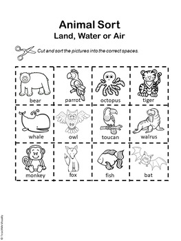 water and land animals worksheet