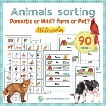 Animal Sorting- Domestic, Wild, Farm, Pet, Both (Realistic Watercolor  Images)