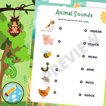 Animal Sounds Matching Worksheets | Sounds Of Animals by HajarTeachingTools