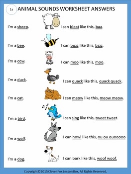 Animal Sounds - Onomatopoeia Printables by Clever Fox Lesson Box