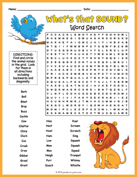 ANIMAL SOUNDS Word Search Puzzle Worksheet Activity by Puzzles to Print