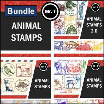 Preview of Animal Stamps - Clip Art Images in the Style of Passport Stamps (BUNDLE)