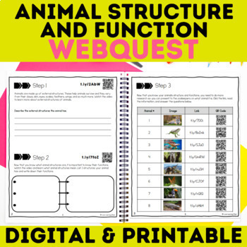 Preview of Animal Structure and Processes Activity WebQuest Research Project
