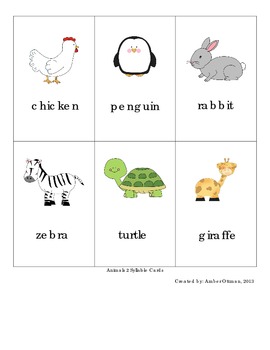 Animal Syllable Sort (one and two syllable words) by Amber ...