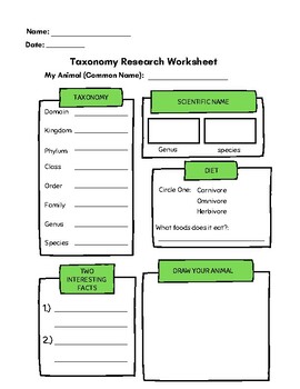Preview of Guided Research: Animal Taxonomy Worksheet