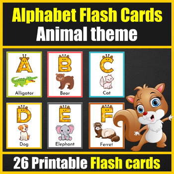Animal Theme Alphabet Letters Flash Cards for Preschoolers ...