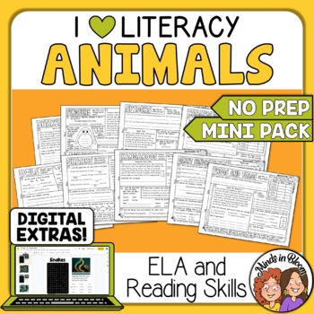 Preview of Animal Themed ELA and Reading Skills Review Mini-Pack - Morning Work