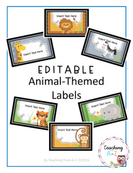 Animal-Themed Easy to Edit Labels by Teaching from A-Z | TpT