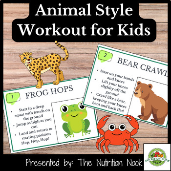Preview of Animal Themed Fun Fitness Class: Task Card Workouts for Physical Education