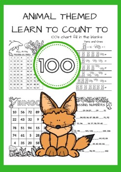 Preview of Animal Themed Learn to Count to 100- Bingo, Missing Number, Tens and Ones