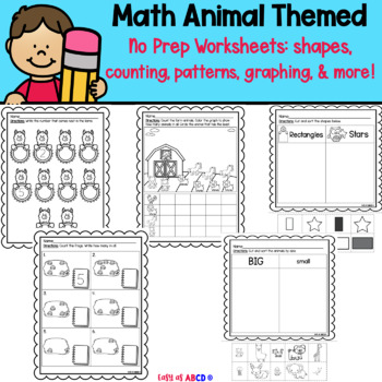 Preview of Animal Themed Math *No Prep* Printables