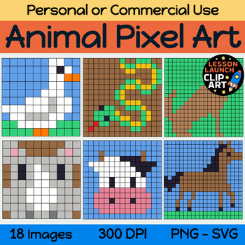 Animal Themed Mystery Pictures Pixel Art For Color By Code - Grid Clipart