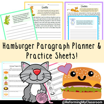 Preview of Animal Themed Paragraph Practice & Order Sheets & Hamburger Paragraph Organizer
