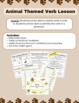 Preview of Animal Themed Verb Mini Lesson: 1st/2nd grade