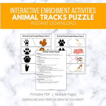 Preview of Animal Tracks Puzzle, Activity Interactive Enrichment Kindergarten Preschool