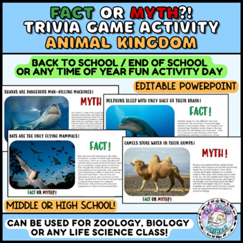 Preview of Animal Trivia Fact or Myth Game I Back to School Activity I Biology Zoology